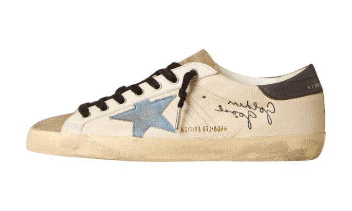 Super-Star stella in denim e talloncino in pelle grigia Super-Star stella in denim e talloncino in pelle grigia